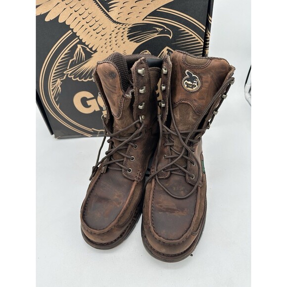 Georgia Athens Mens Brown Leather Waterproof 8in Lace Up Work Boots 12W